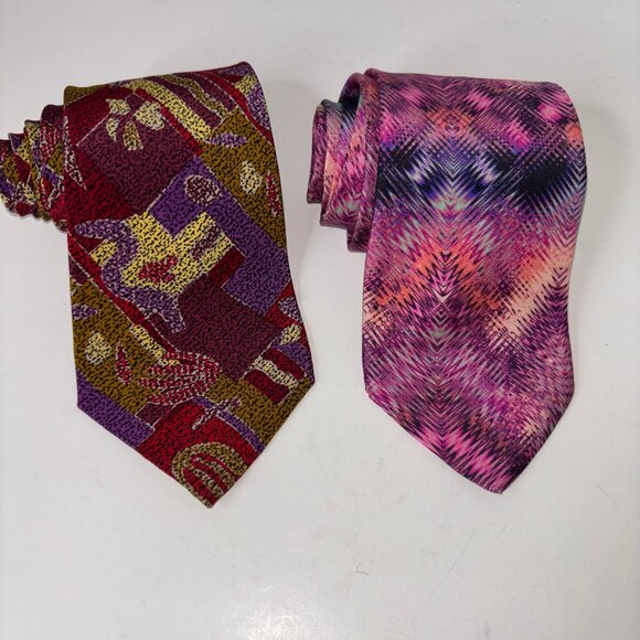 Missoni Cravatte Silk Men's Tie Set of 2 Bold Abstract Psychedelic Patterns - Picture 1 of 13
